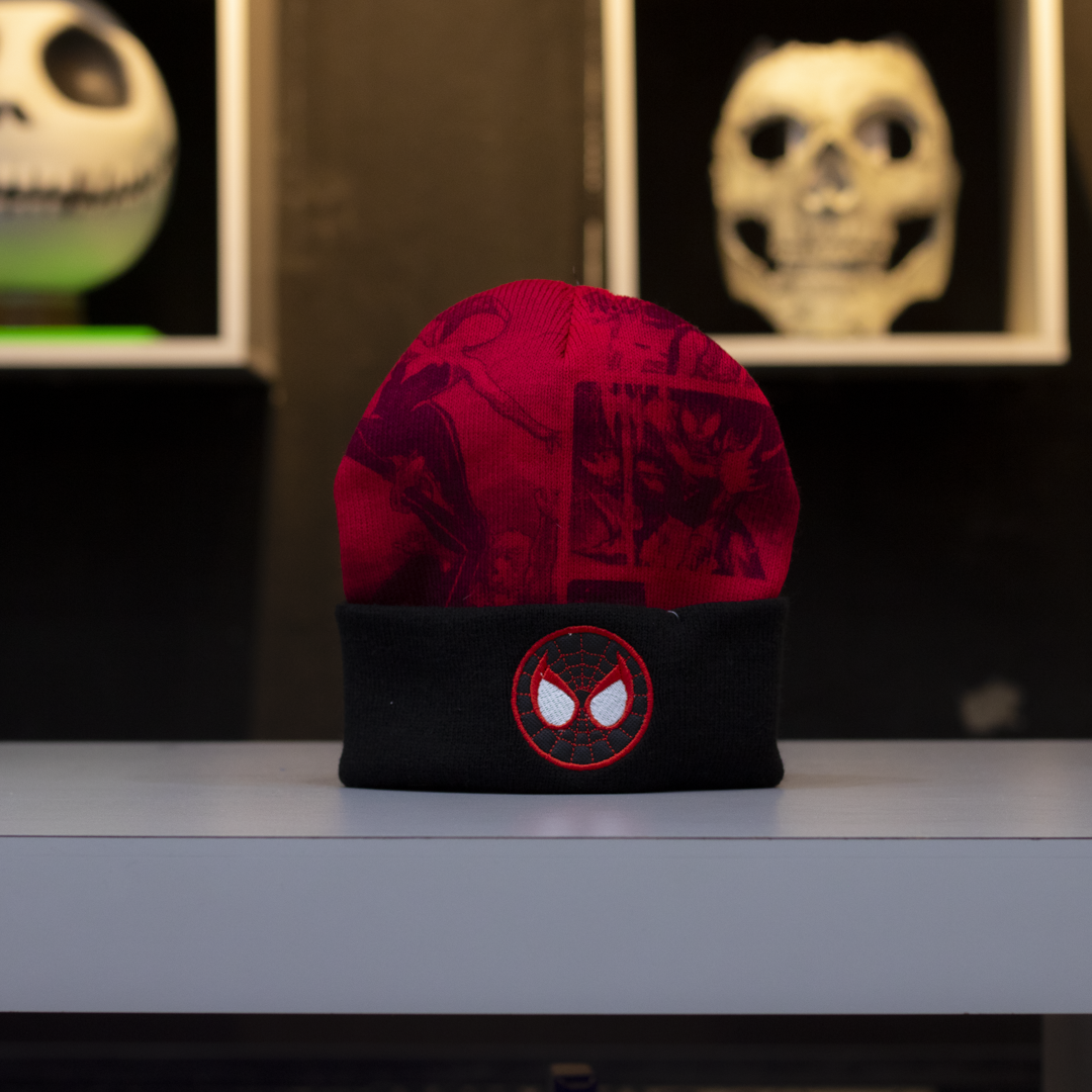 Gorro de Miles Morales Spider-Man de Marvel, estampado de cómic y emblema bordado