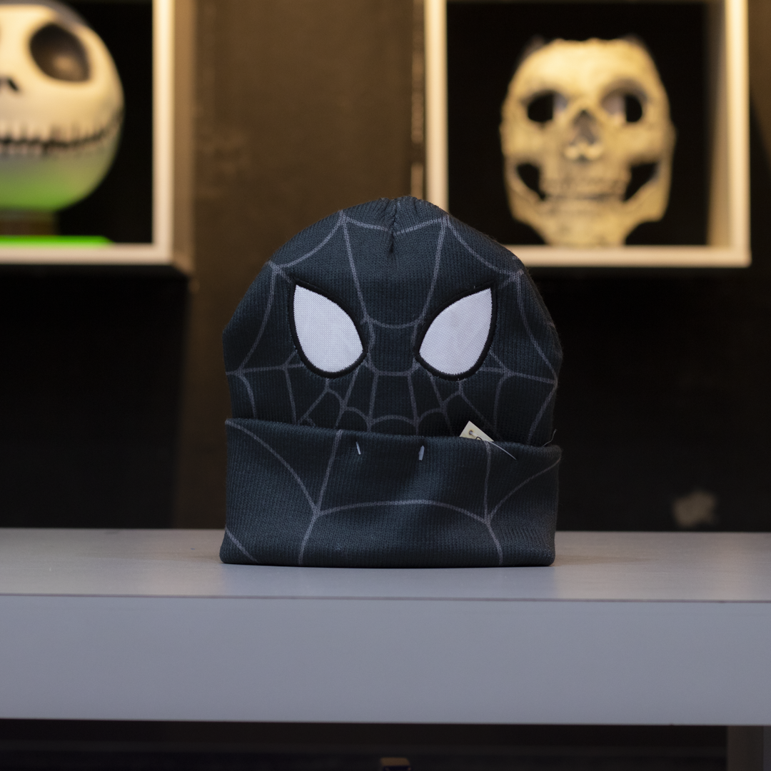 Gorro de Spider-Man traje negro de Marvel, con telaraña gris